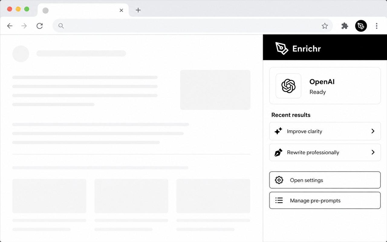 Enrichr side panel showing provider status and recent results